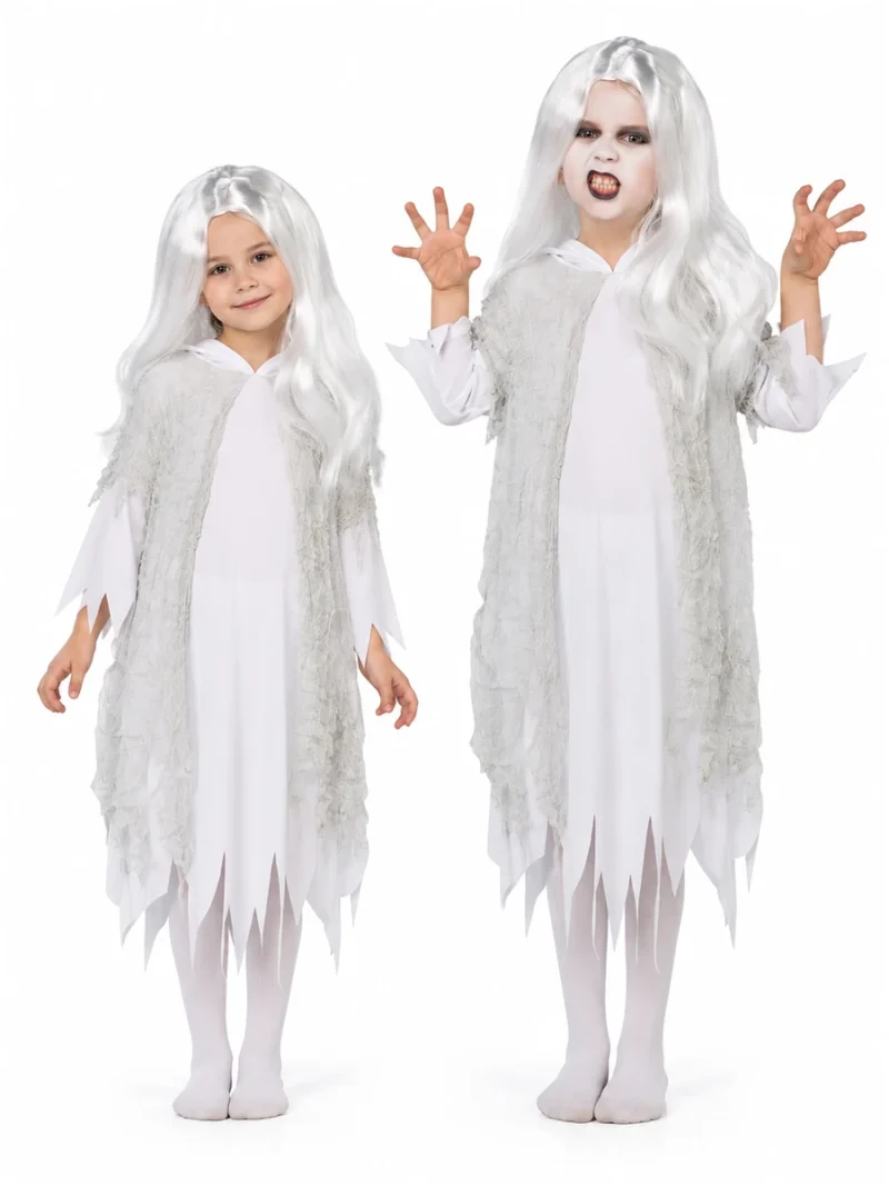 Due bambine con costume Spirito Fantasma Rubies 630700, taglie 5-6 e 7-8 anni, senza e con trucco