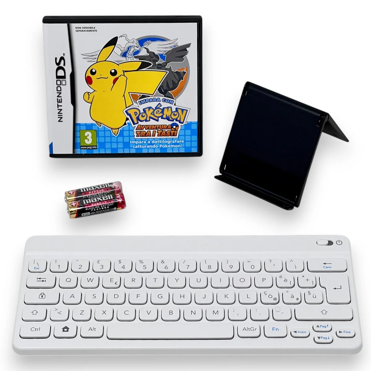Tastiera wireless Nintendo con gioco DS, supporto compatto per console e 2 batterie AA