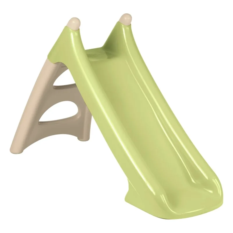 Scivolo per bambini Smoby XS montato visto di tre quarti, pista verde chiaro e struttura beige su fondo bianco